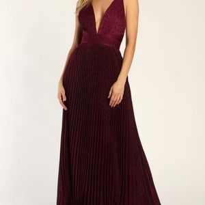 Magenta Sparkly, Pleated Maxi Dress